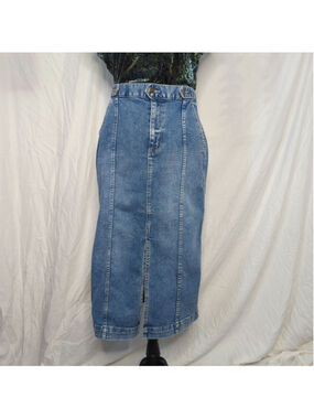 CHAPS Women's Maxi Denim Pencil Skirt Sz 10 Cotton Blend — 90s/Y2K Coastal West